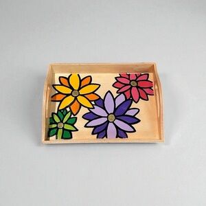 Handmade Flower Design Wooden Trinket Dish